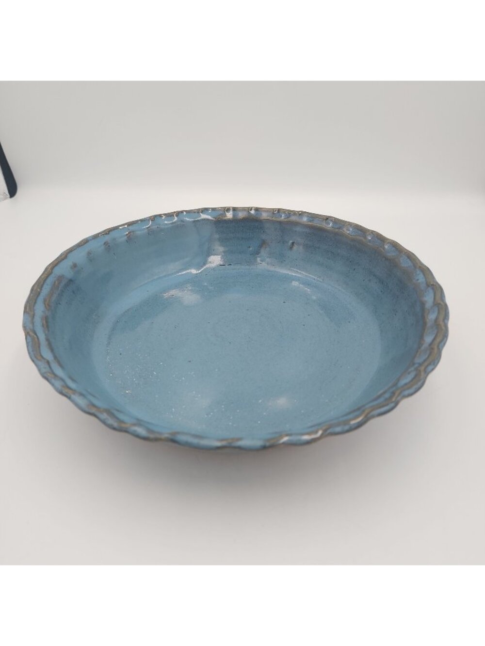 Ceramic Handmade Pottery Blue Pie Pan Artist Signed Verna 10"